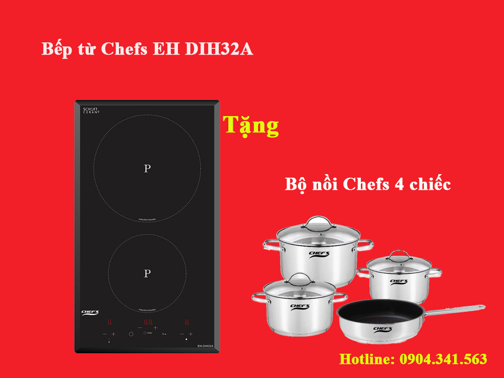 Bếp từ Chefs EH DIH32A tặng kèm bộ nồi 4 Chefs