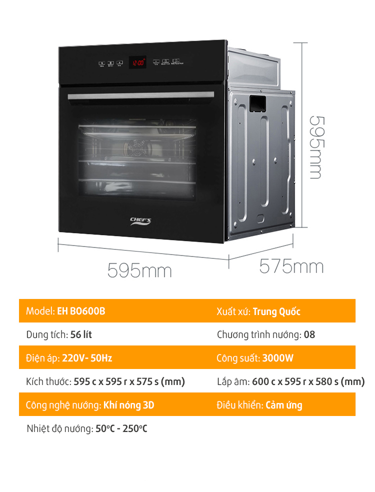 thông số lò nướng Chefs EH BO600B