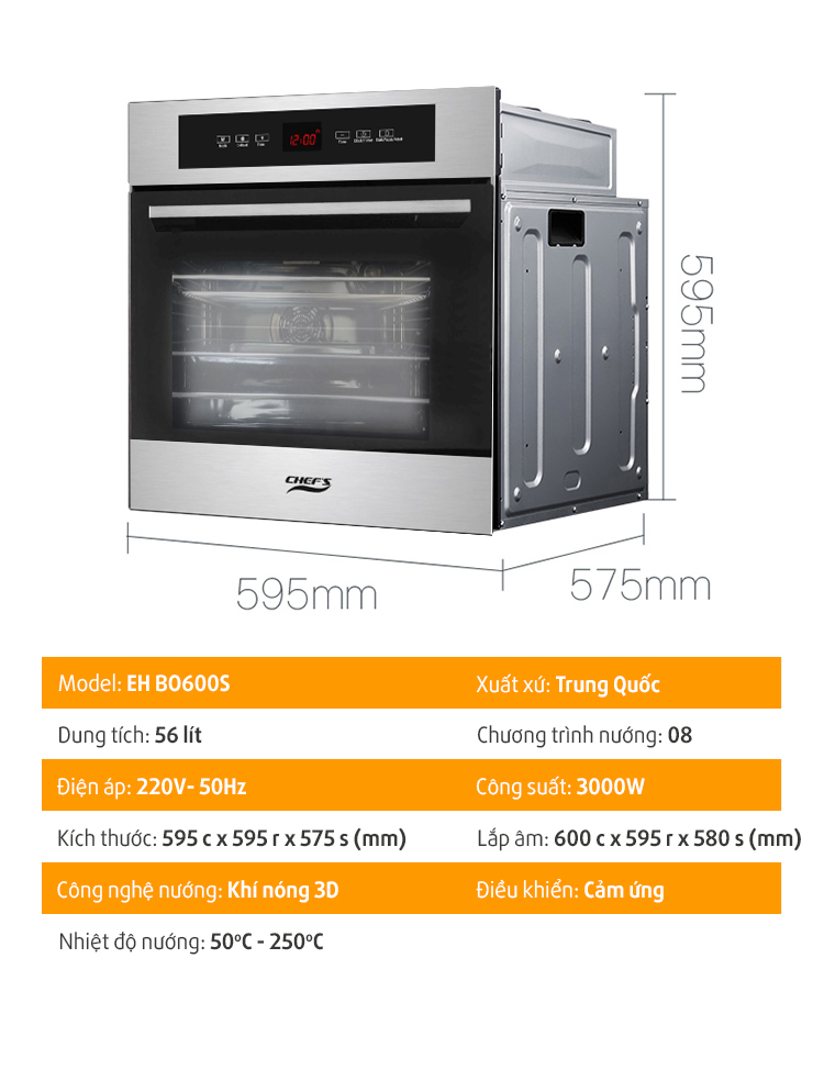 Thông số lò nướng Chefs EH BO600S