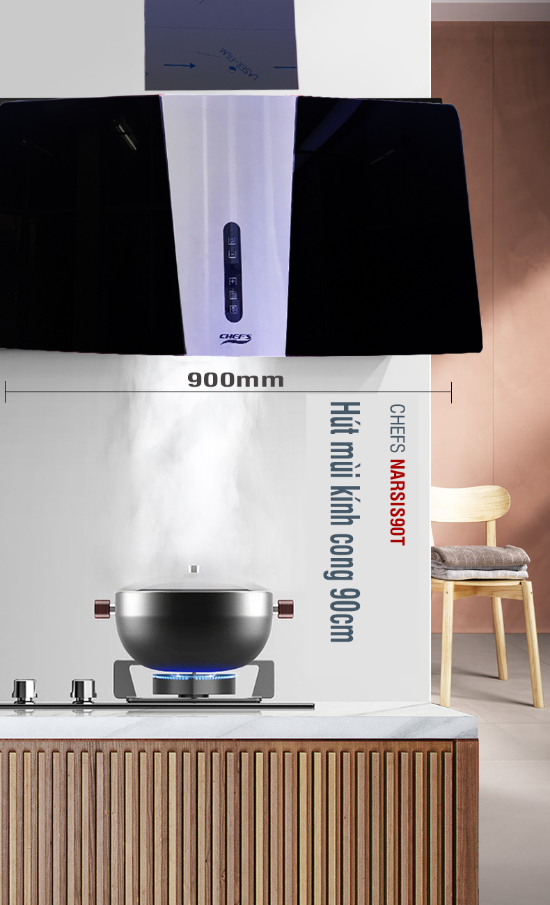 Máy hút mùi Chefs EH Narsis90T đáp ứng mọi nhu cầu căn bếp của bạn