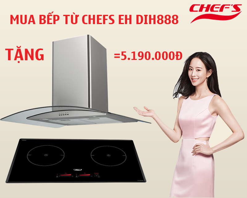 mua bếp từ chefs eh dih888 tặng máy hút mùi kính cong