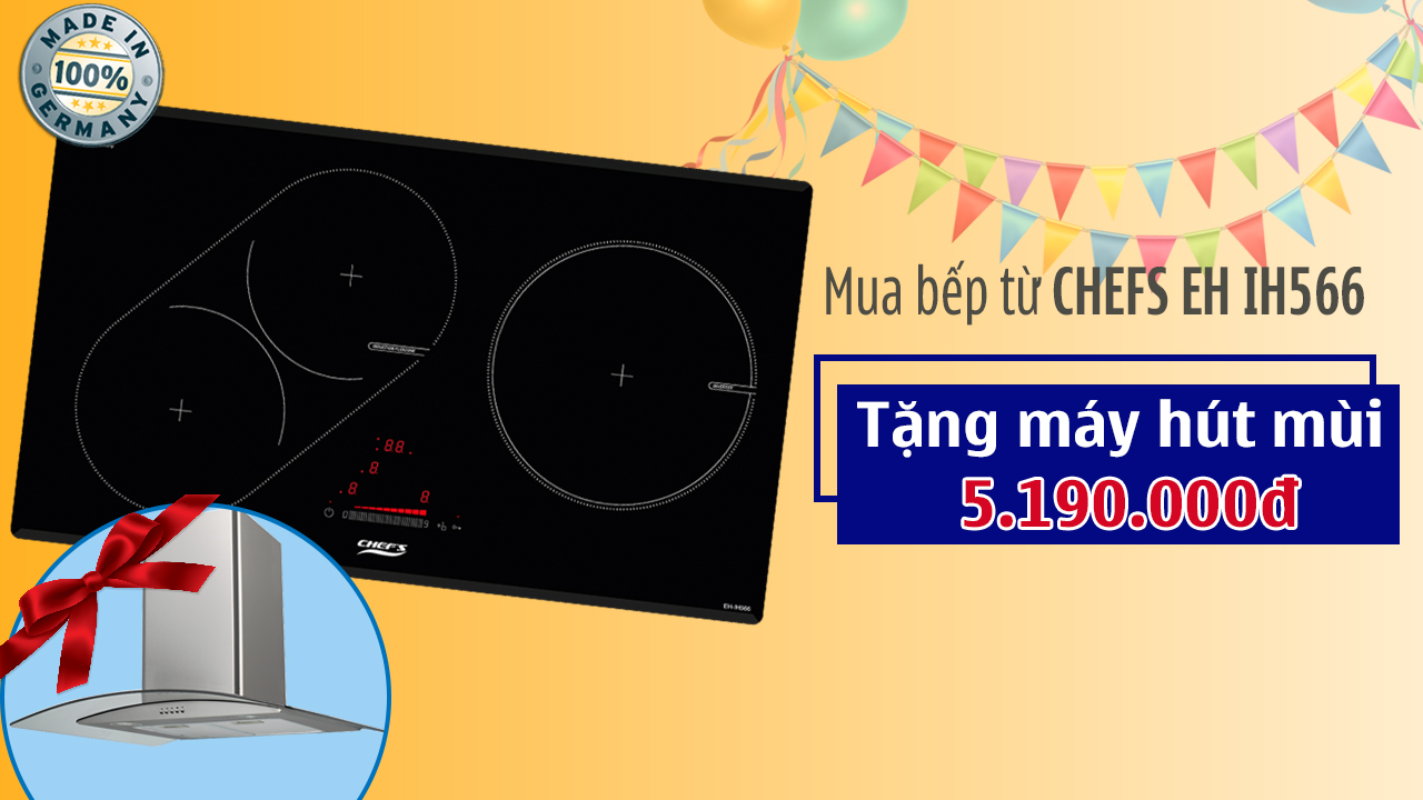 mua bếp từ chefs eh ih566 tặng máy hút mùi kính cong