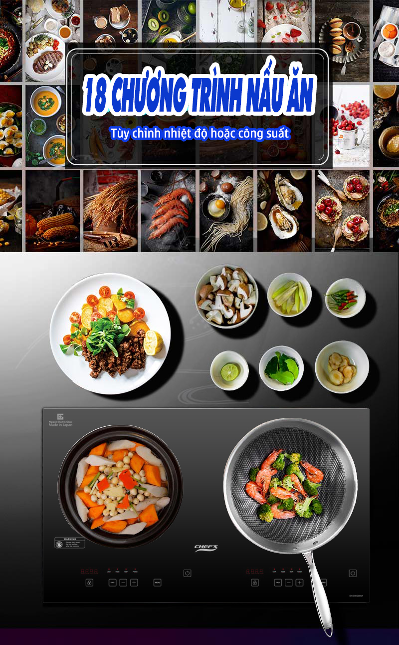 Hình ảnh mô tả về 18 chương trình nấu ăn của bếp từ Chefs EH DIH2000A