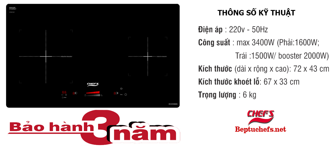 Thông số bếp từ chefs eh dih866n