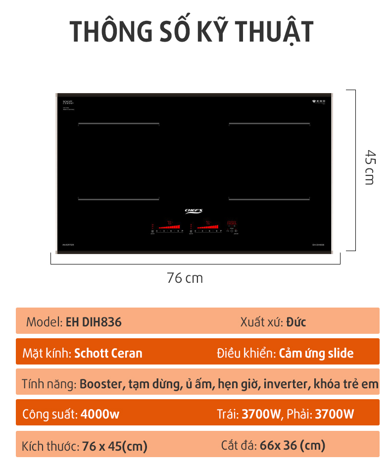 thông số bếp từ chefs eh dih836