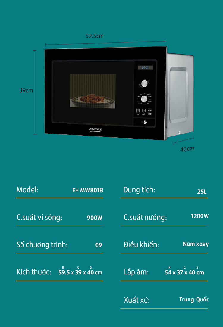 thông số lò vi sóng chefs eh mw801b