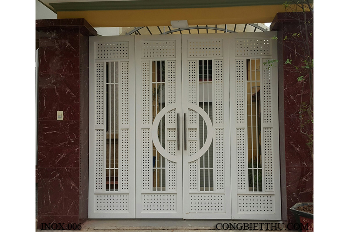 Cổng inox 4 cánh sơn tĩnh điện 006 Cổng Inox 4 Cánh Sơn Tĩnh Điện 006