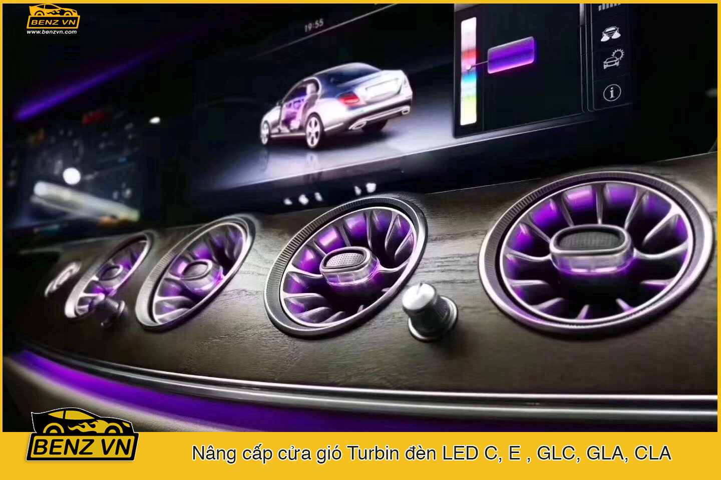 Mercedes Benz E200 nâng cấp cửa gió turbin led mercedes