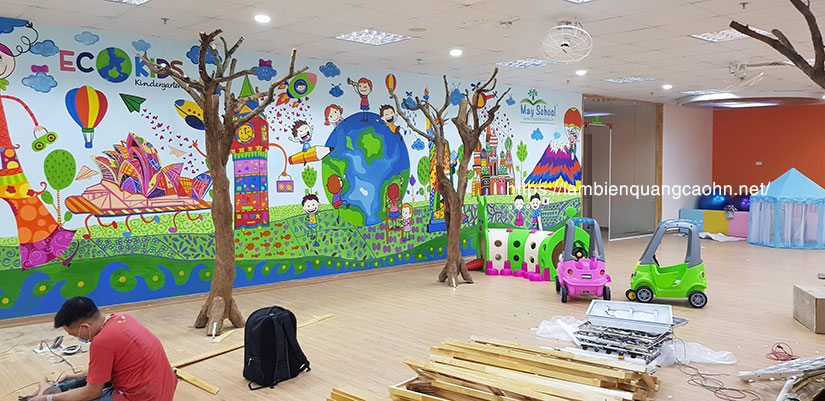 trang trí trường mầm non, decal dán tường,