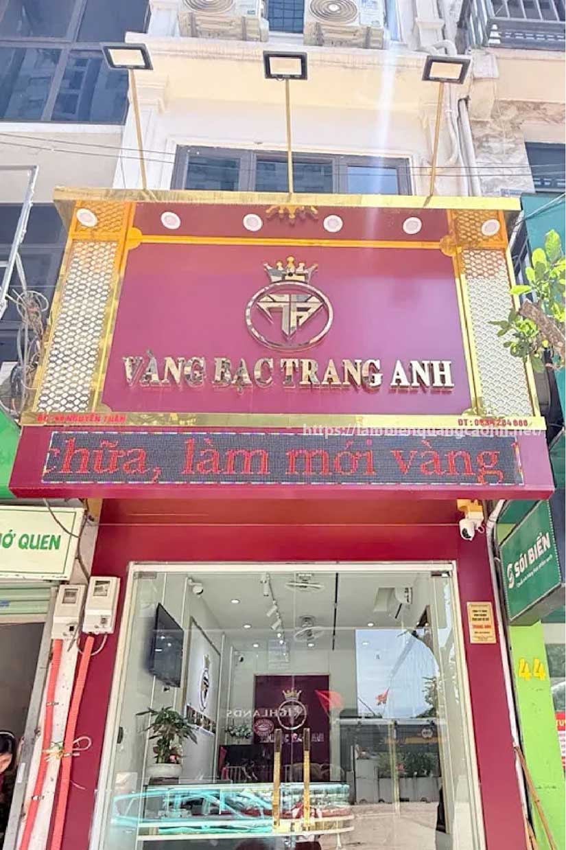 làm biển cửa hàng vàng bạc, biển chữ đồng, biển chữ nổi inox