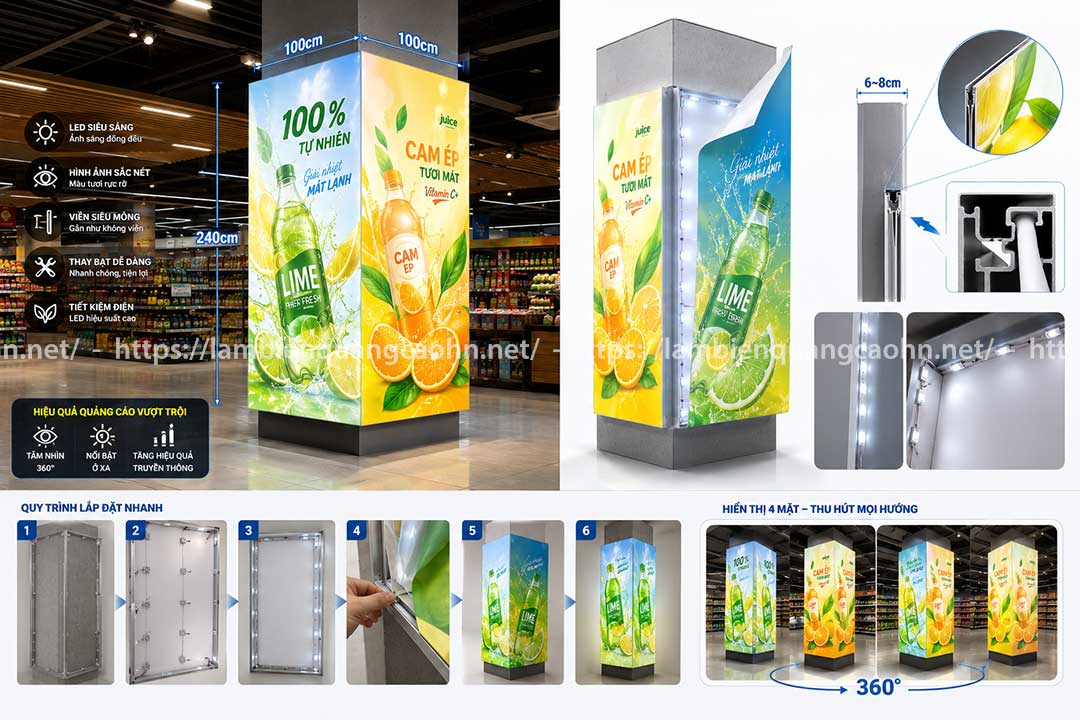 Biển hộp đèn ốp cột siêu thị