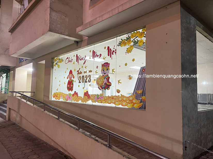 decal trang trí tết, dán decal kính, cổng chào tết, đề can dán kính, dán cửa kính