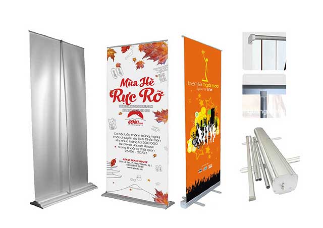 Standee, giá cuốn, giá chữ x, làm biển quảng cáo, làm biển công ty, làm biển cửa hàng, làm biển quảng cáo tại Hà Nội