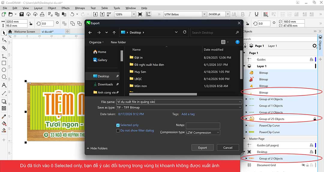 Lỗi mất đối tượng khi xuất file CorelDRAW khi in quảng cáo