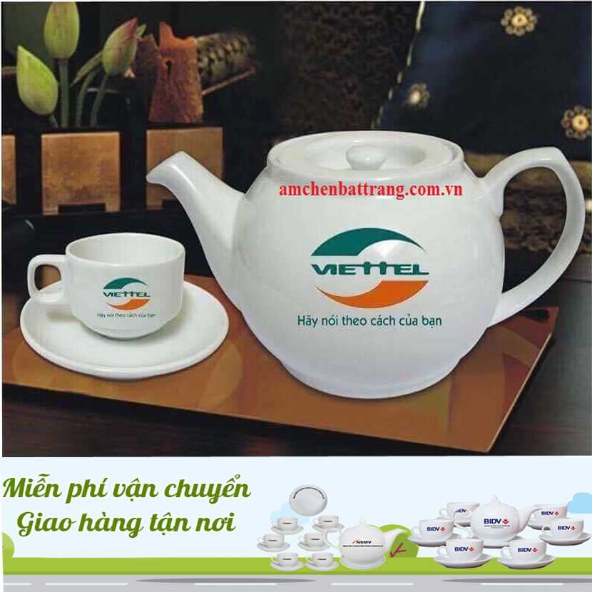 Tập Đoàn Viettel Đặt Ấm Chén Bát Bát Tràng In Logo Làm Qùa