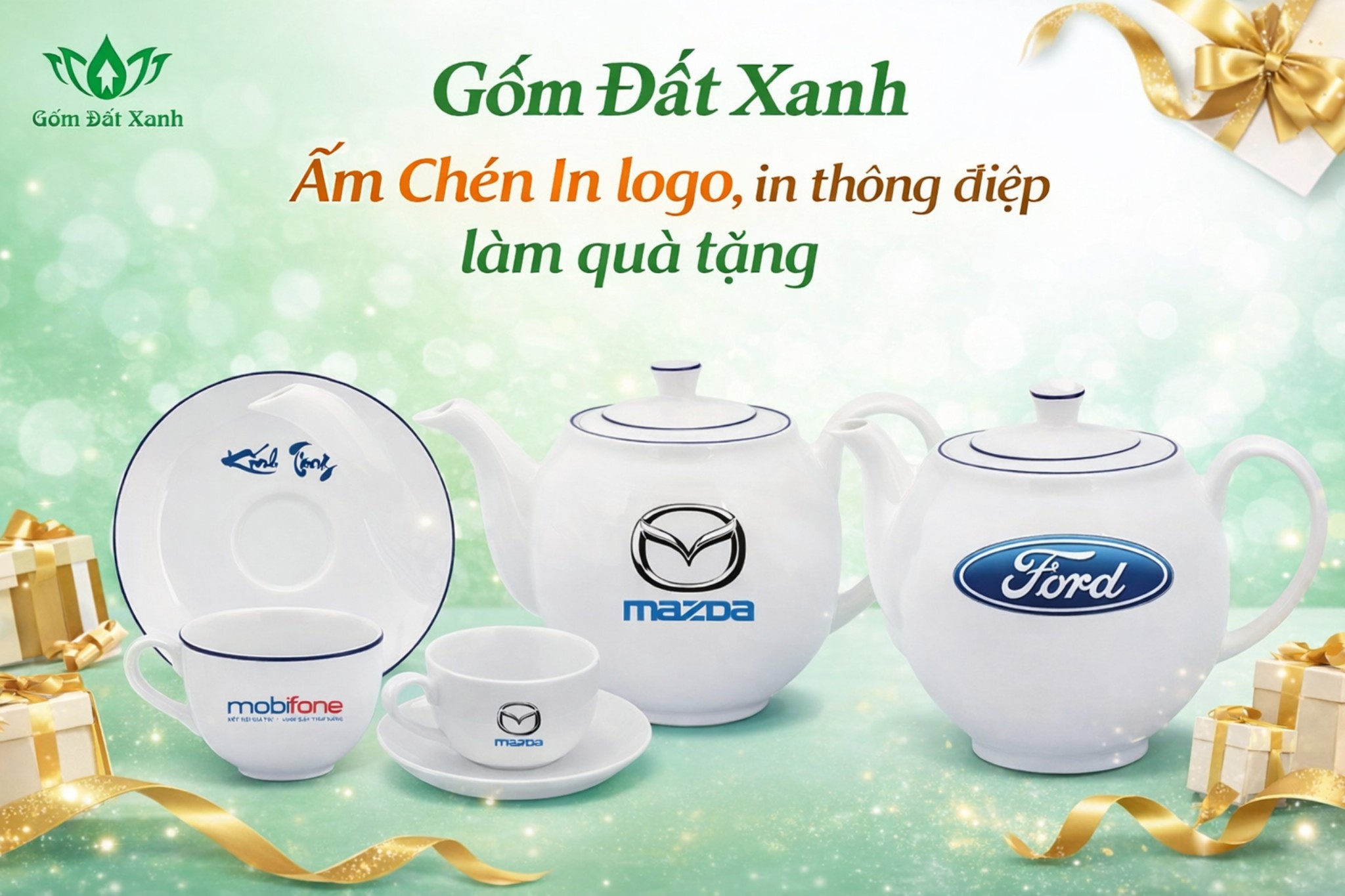 Ấm Chén In Logo Qùa Tặng