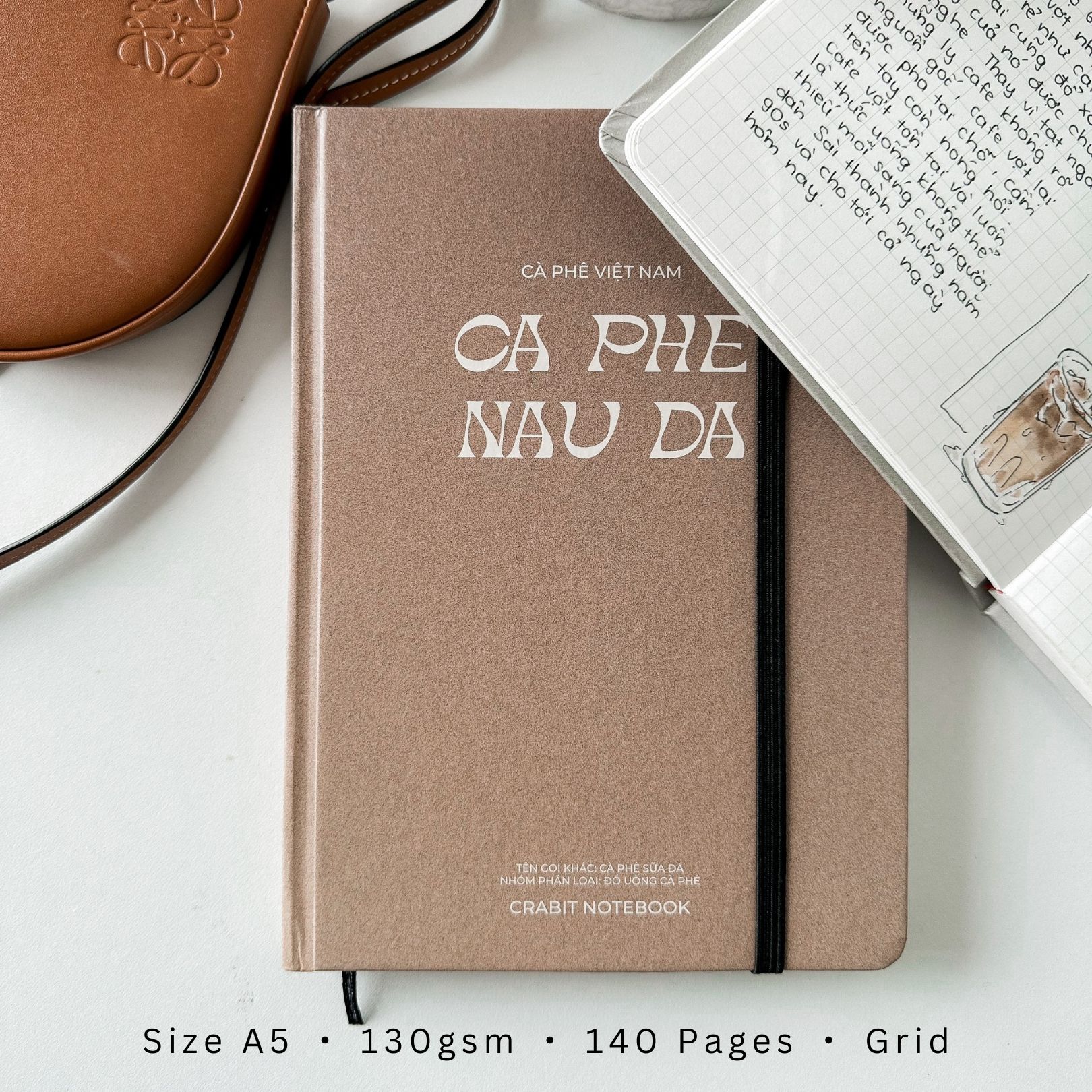 Sổ grid A5 130gsm - Nâu đá