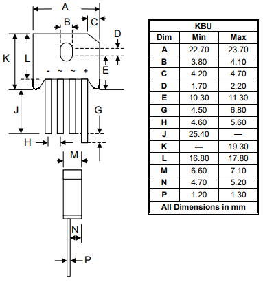 Diode cầu 10A 1000V  KBU1010