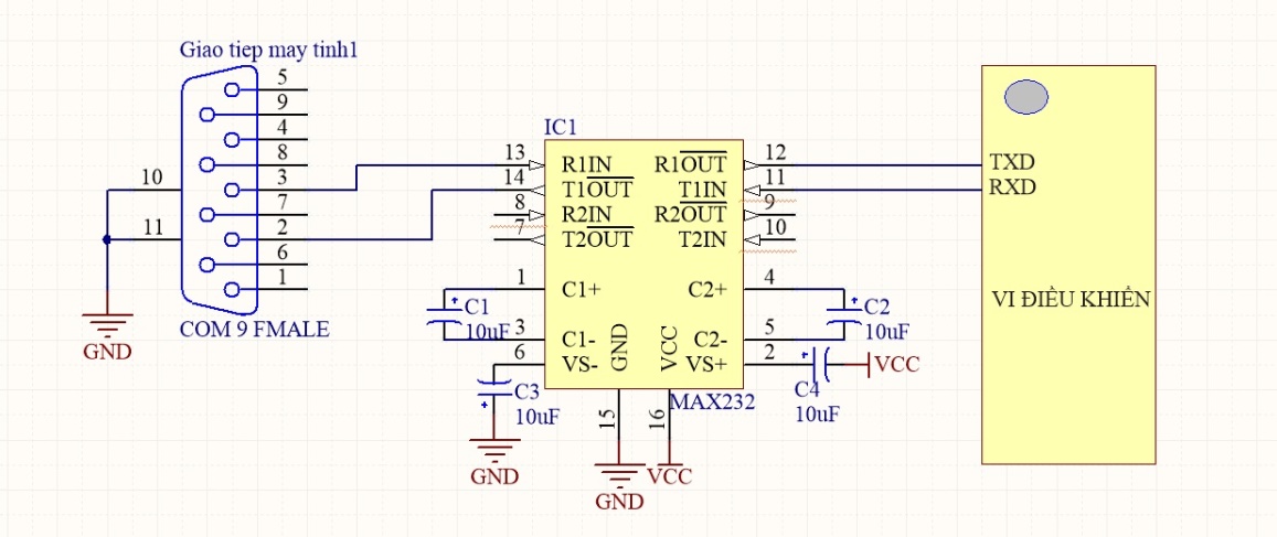 Kết nối Max232 với vi điều khiển