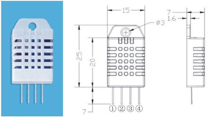 Kich thước và sơ đồ chân Module cảm biến nhiệt độ và độ ẩm DHT22