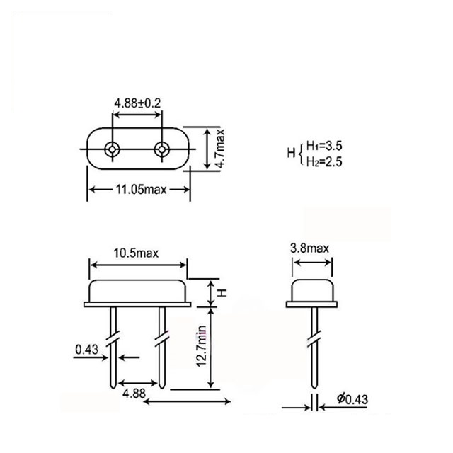 Kích thước thạch anh 11.0592Mhz 49S DIP