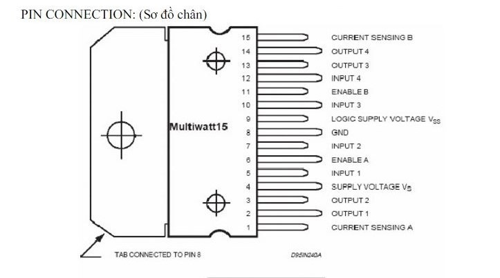 Sơ đồ chân IC L298N ZIP15