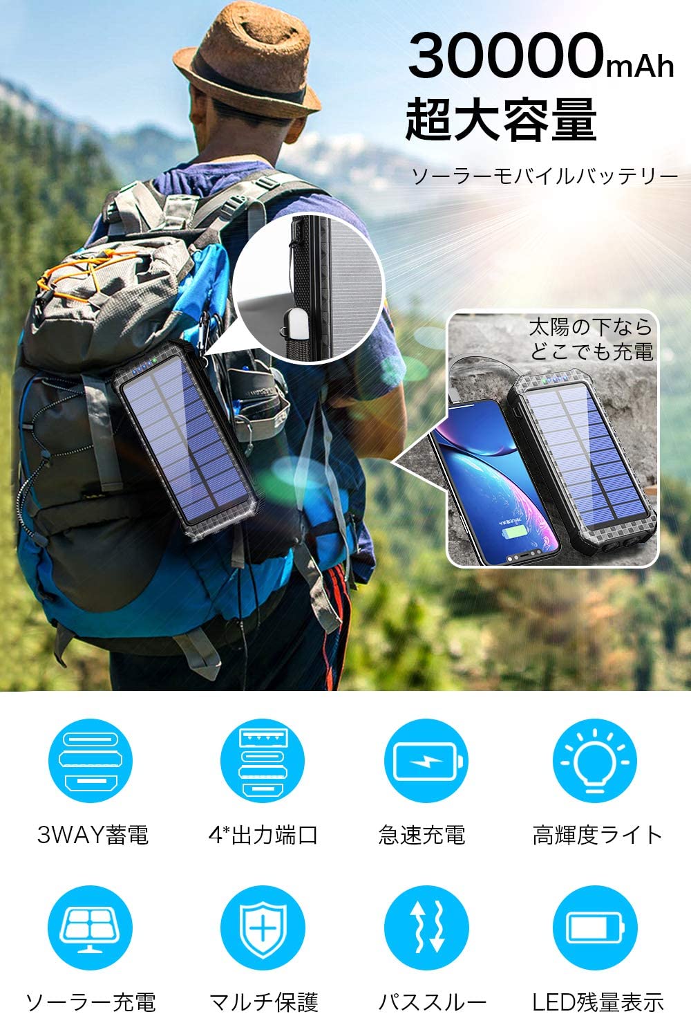 Sạc Dự Phong Năng Lượng Mặt Trời 𝐃𝐄𝐋𝐈𝐓𝐎𝐎 mah ケーブル内蔵 Pse認証済 ソーラーモバイルバッテリー 大容量 急速充電 4台同時充電 Lightning Micro Usb Type C 3ケーブル内蔵 Usbポート 3way蓄電 ソーラーチャージャー モバイルバッテリー 2個led Sạc Dự Phong Năng Lượng Mặt Trời 𝐃𝐄𝐋𝐈𝐓𝐎𝐎 mah ケーブル内蔵 Pse認証済 ソーラーモバイルバッテリー 大容量 急速充電 4台同時充電 Lightning Micro Usb Type C 3ケーブル内蔵 Usbポート 3way蓄電 ソーラーチャージャー モバイルバッテリー 2個led