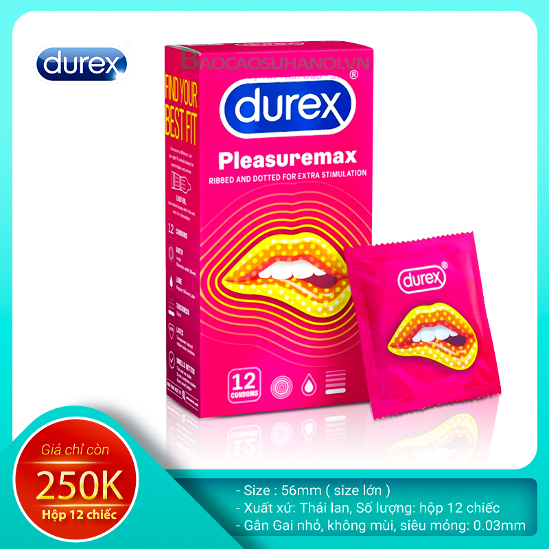 Bao Cao Su Durex Pleasuremax gân gai size 56mm