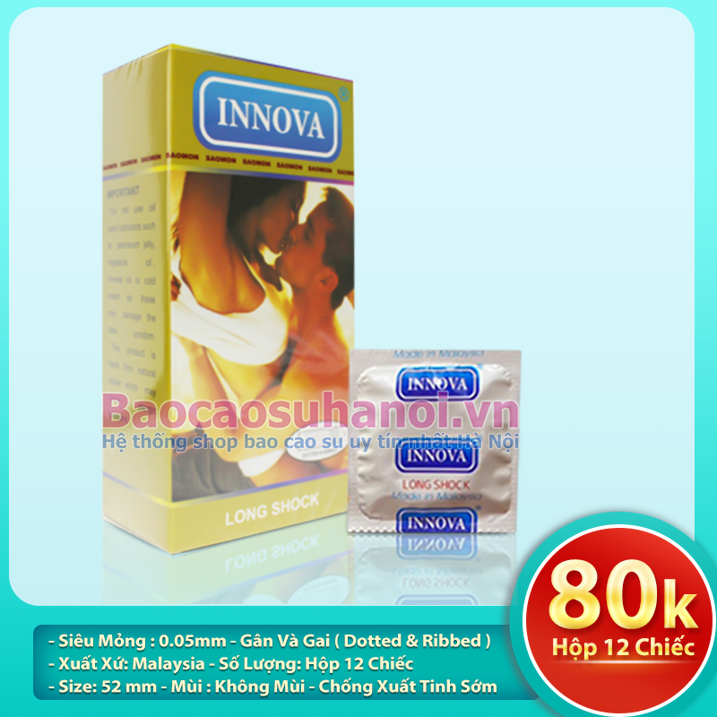 Bao Cao Su Innova Long Shock Màu Vàng Dotted & Ribbed Hộp 12 Chiếc