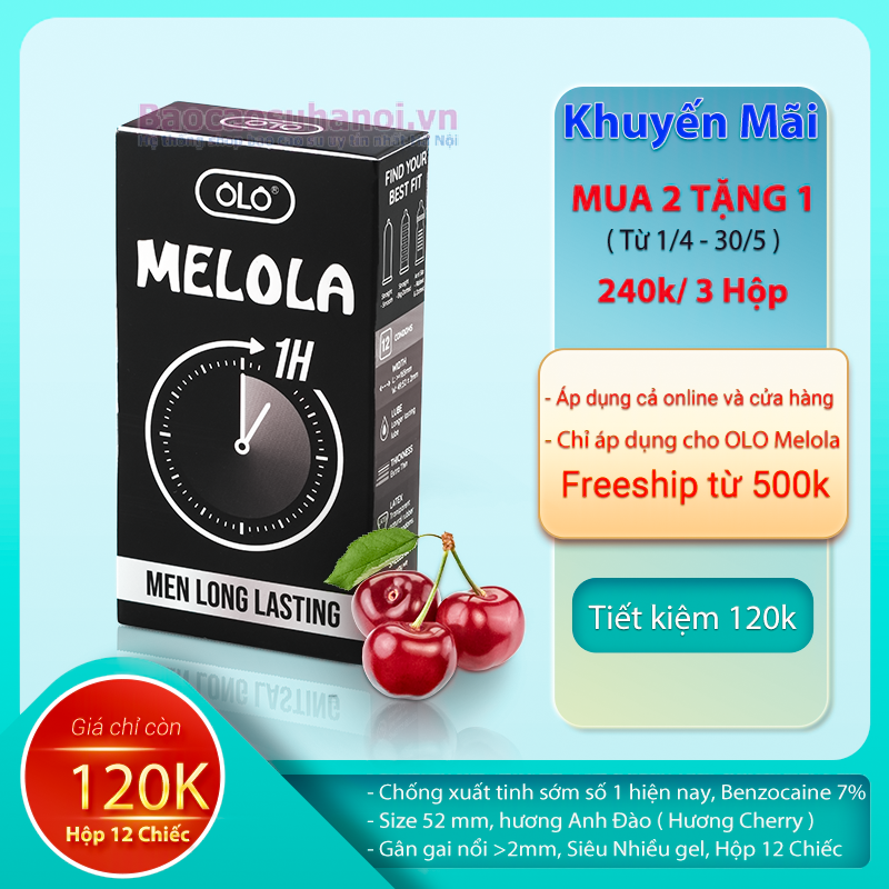 Bao Cao Su OLO Melola Mã M52Gcr Nhiều Gai Chống Xuất Tinh Sớm Hương Anh Đào Hộp 12 Chiếc