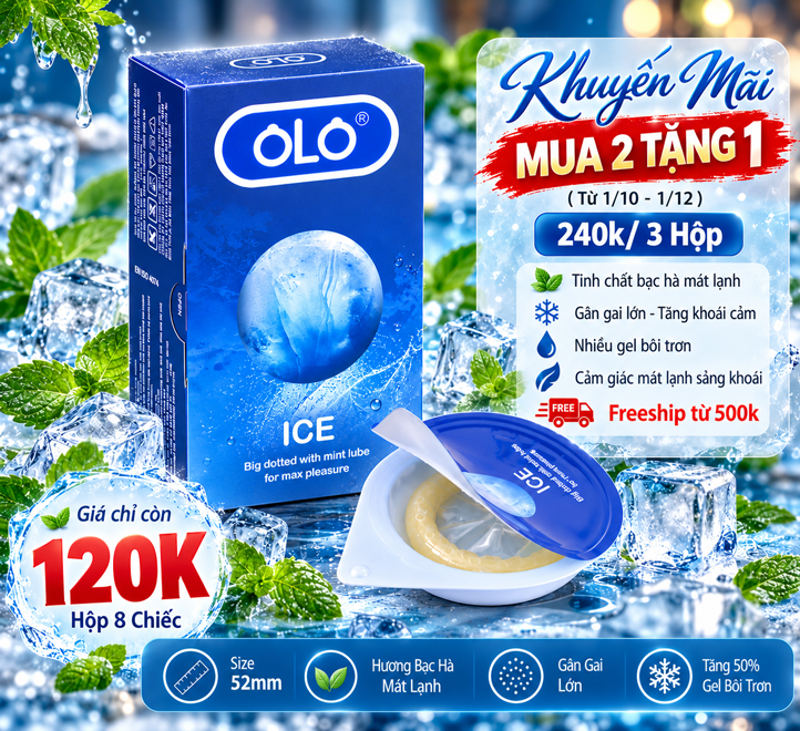 Bao Cao Su OLO ICE Tinh Chất Bạc Hà Mát Lạnh Hộp 8 Chiếc