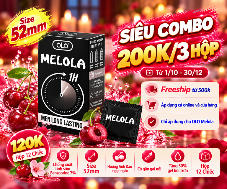 Bao Cao Su OLO Melola Mã M52Gcr Nhiều Gai Chống Xuất Tinh Sớm Hương Anh Đào Hộp 12 Chiếc
