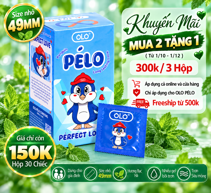Bao Cao Su OLO PÉLO Hương Bạc Hà Size Nhỏ 49mm Hộp 30 Chiếc Cao Cấp
