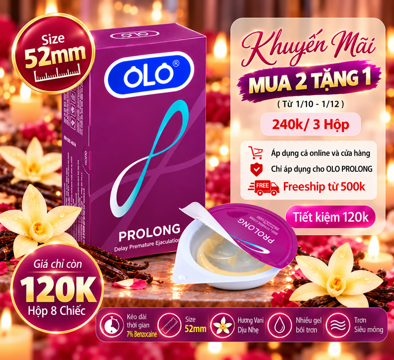 Bao Cao Su OLO Prolong Size 52mm, Trơn, Chống Xuất Tinh Sớm Hộp 8 Chiếc