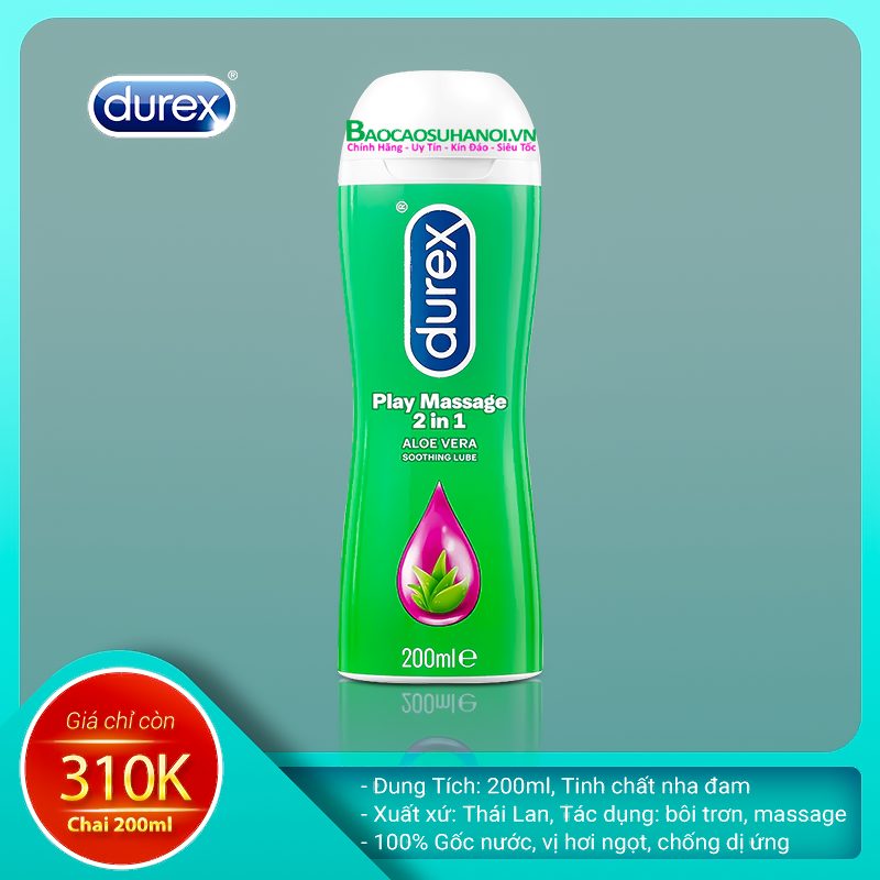 Gel Bôi Trơn Durex Play Massage 2 in 1 Aloe Vera Soothing Lube Nha Đam 200ml