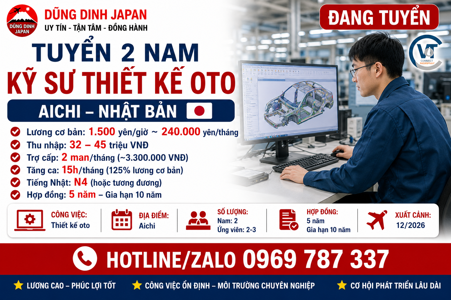 TUYỂN 3 NAM KỸ SƯ THIẾT KẾ Ô TÔ – AICHI – NHẬT BẢN
