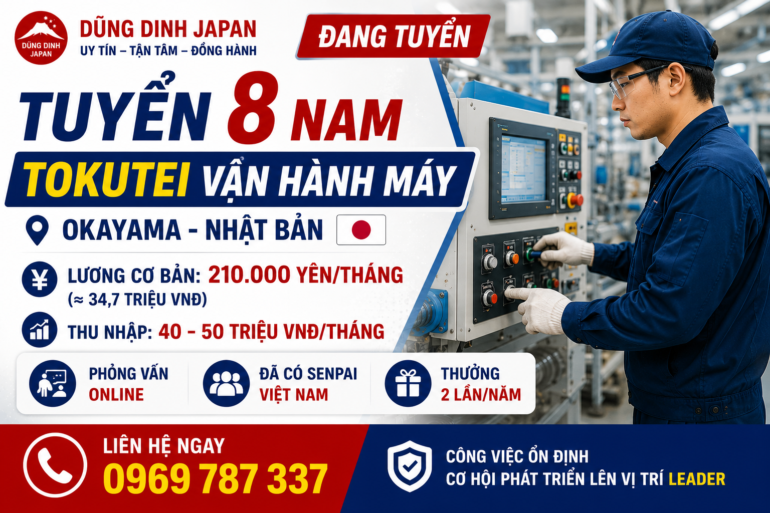 TUYỂN 8 NAM TOKUTEI VẬN HÀNH MÁY – OKAYAMA, NHẬT BẢN