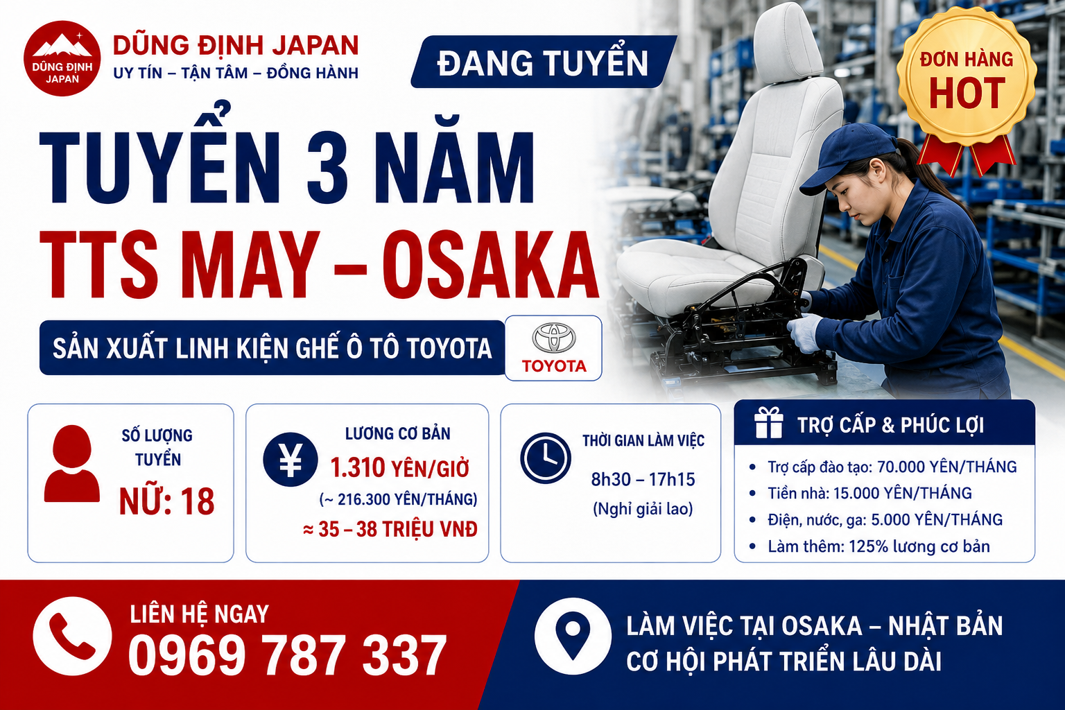 TUYỂN 18 NỮ MAY GHẾ DA Ô TÔ TOYOTA – OSAKA, NHẬT BẢN