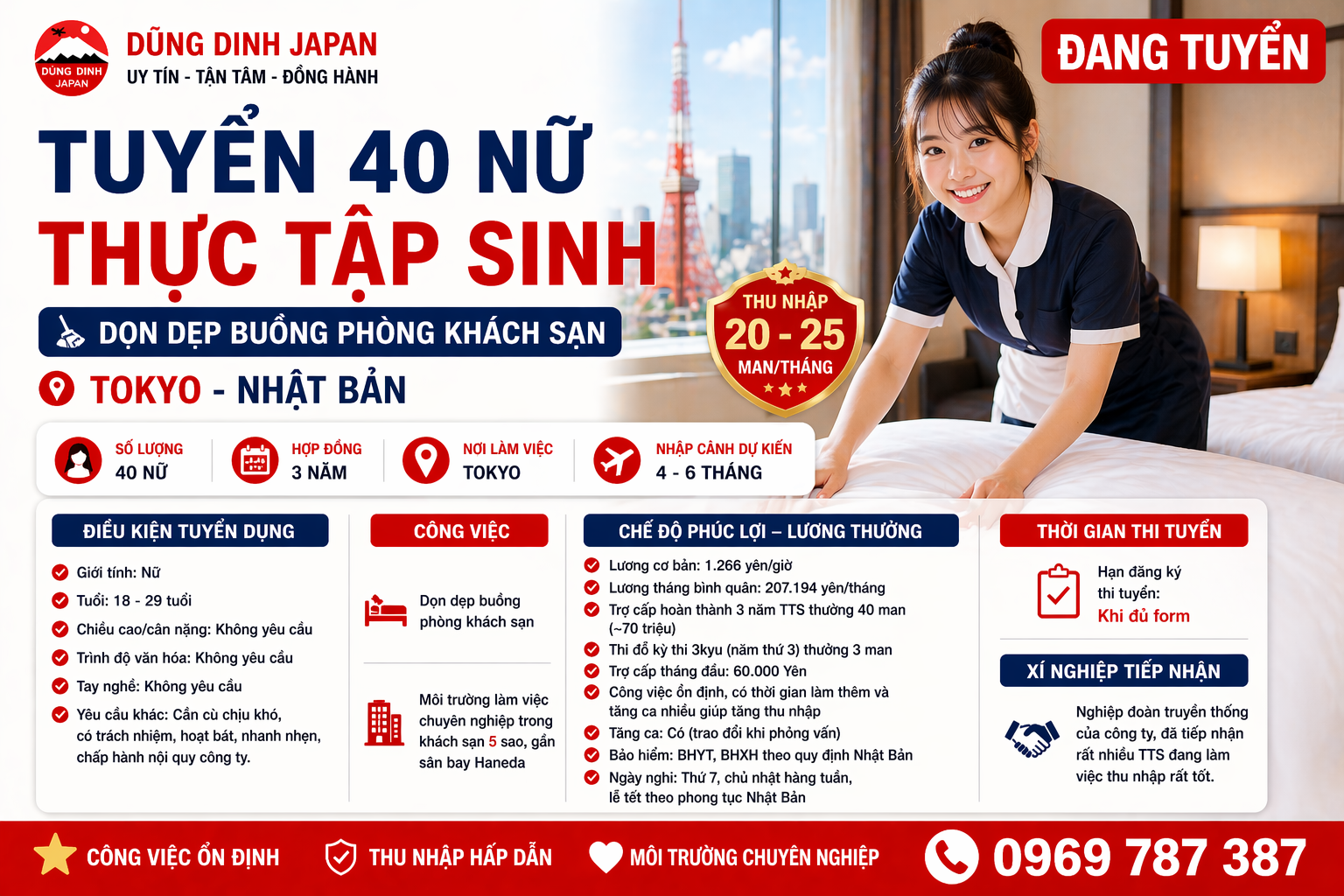 TUYỂN 40 NỮ BUỒNG PHÒNG KHÁCH SẠN - TOKYO - NHẬT BẢN