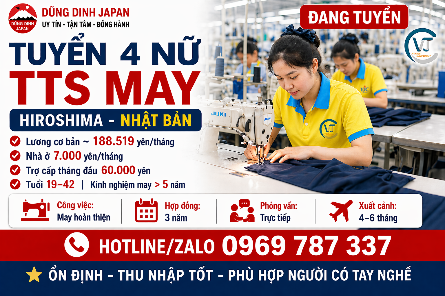 TUYỂN 8 NỮ MAY MẶC – HIROSHIMA (NHẬT BẢN)
