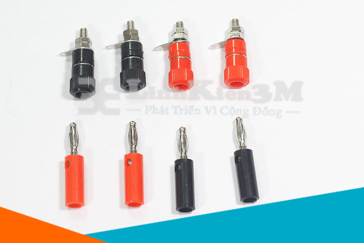 Combo Bộ 4 Đôi Jack Nối JS90 và Bắp Chuối ( 2 JS90 Đỏ, 2 JS90 Đen, 2 Bắp Chuối Đỏ, 2 Bắp Chuối Đen )