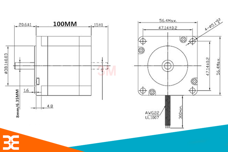 Mô hình mô phỏng kích thước của động cơ bước 2.8A