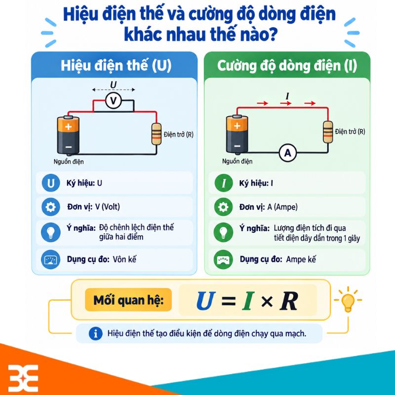 Hiệu điện thế và cường độ dòng điện khác nhau như thế nào