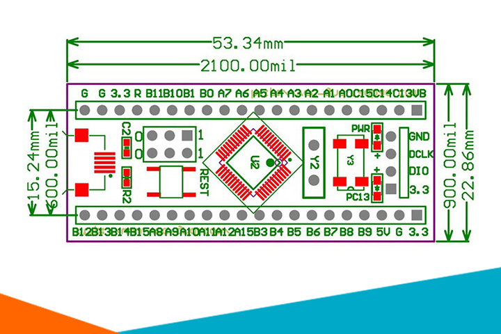 Kich Thước KIT STM32F103C8T6 Mini 