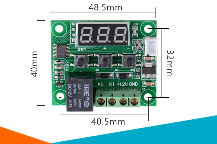 kích thước Module Khống Chế Nhiệt Độ W1209