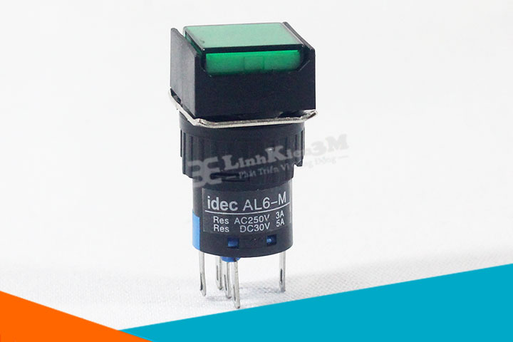 Nút Nhấn Đề Vuông 24VDC Al6- M Nhấn Nhả Có Đèn Màu Xanh Lá