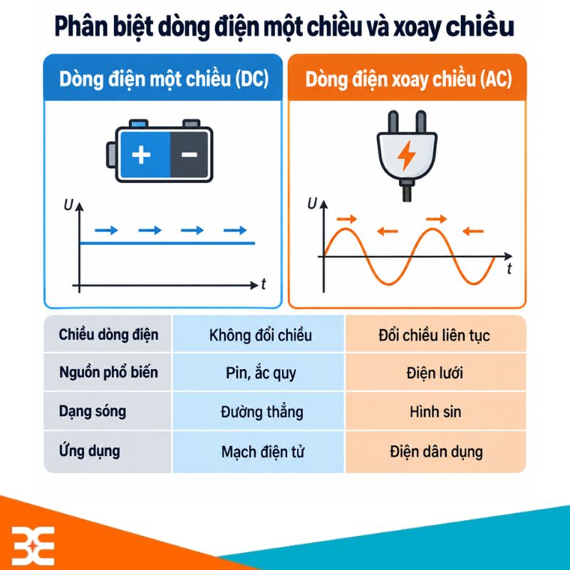 Phân biệt dòng điện một chiều và xoay chiều