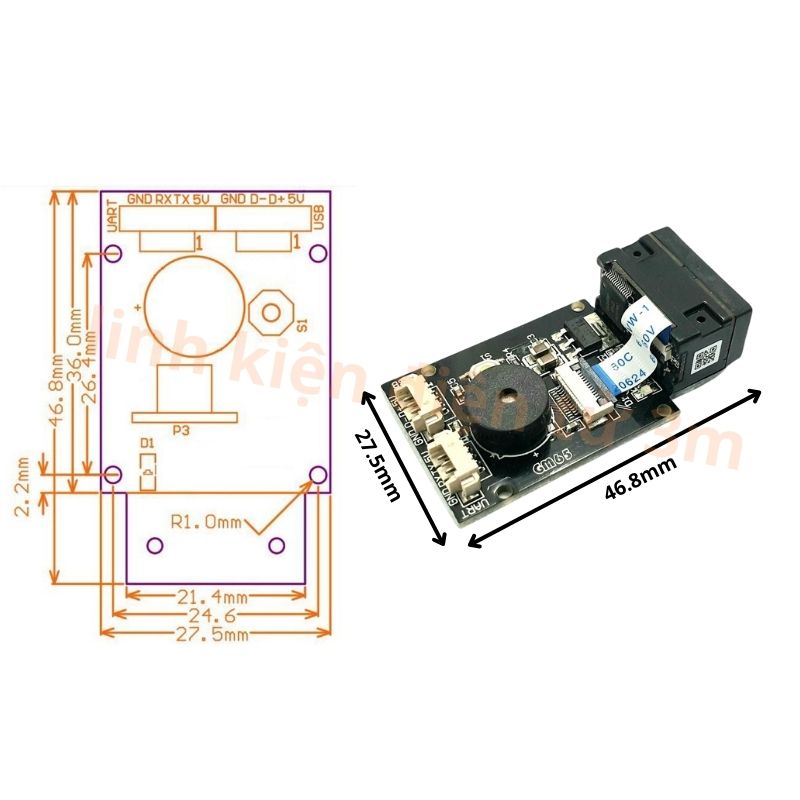 Module Gm65 Module quét mã vạch thông minh 1D/2D/QR GM65 6VDC | Linh Kiện Điện Tử 3M