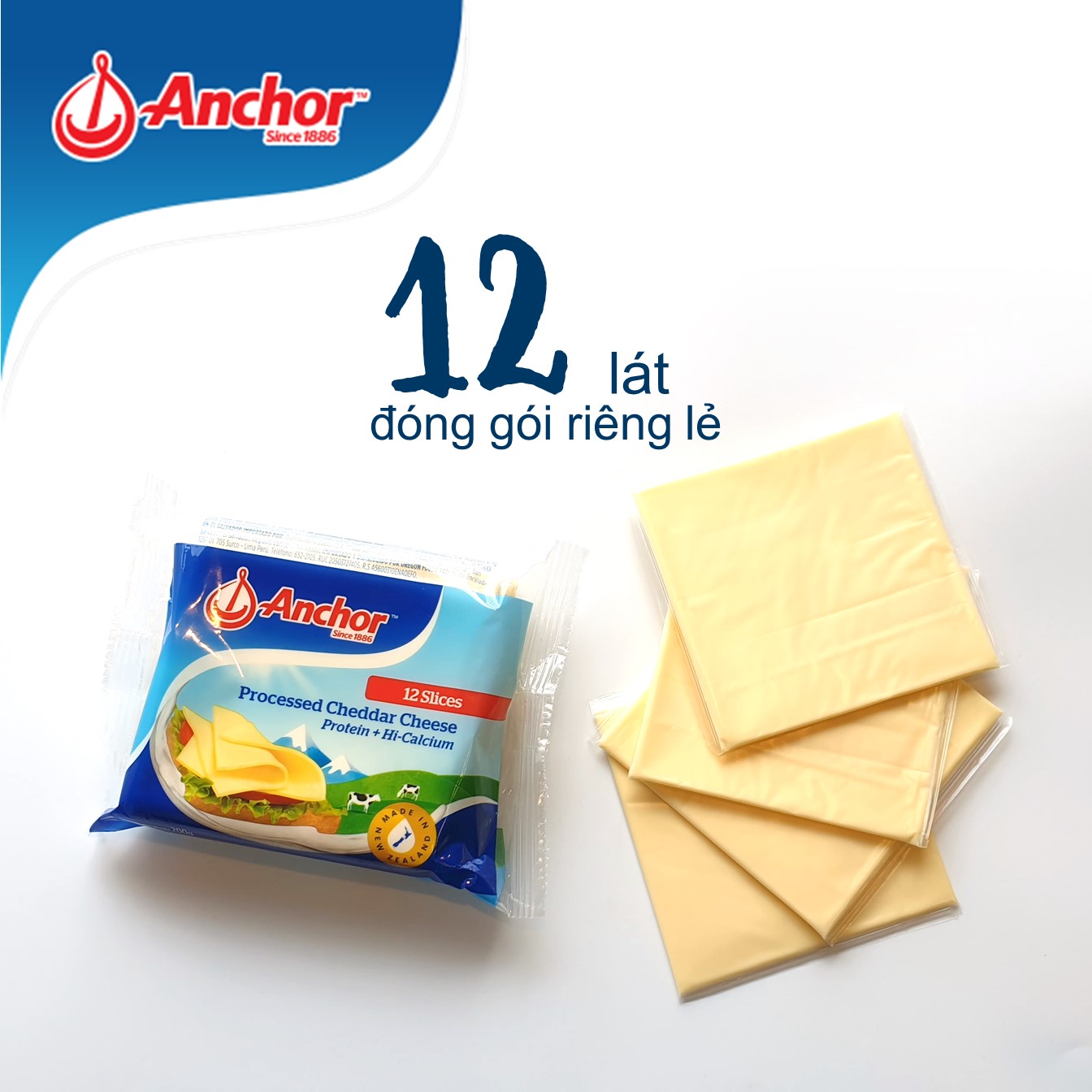 Anchor Processed Cheddar New Zealand Cheese 12Slice 200g Pack