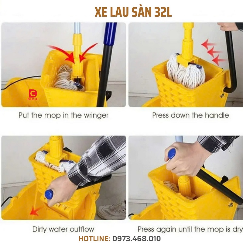 Thùng lau nhà có bánh xe bằng nhựa, mã: B-040D